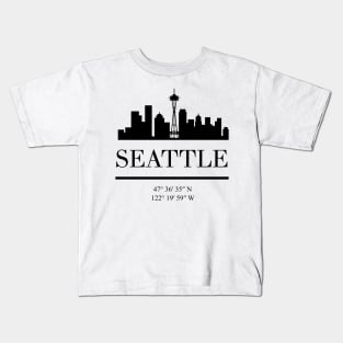 SEATTLE WASHINGTON BLACK SILHOUETTE SKYLINE ART Kids T-Shirt